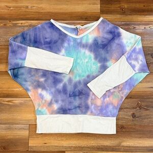 Women’s White Birch Tie-Dye Waffle Batwing Sleeve Top Size L